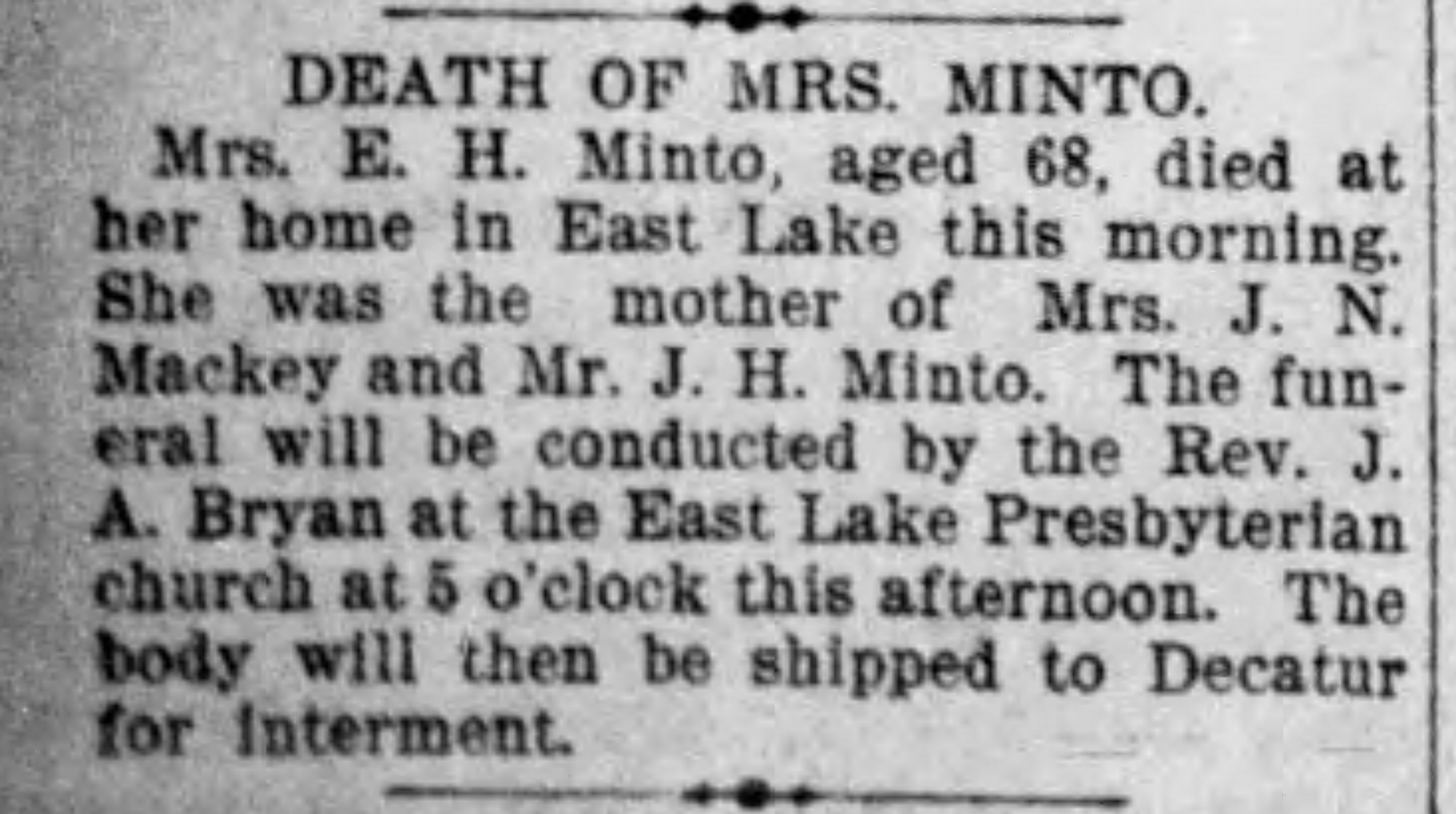 E.H. Minto obituary